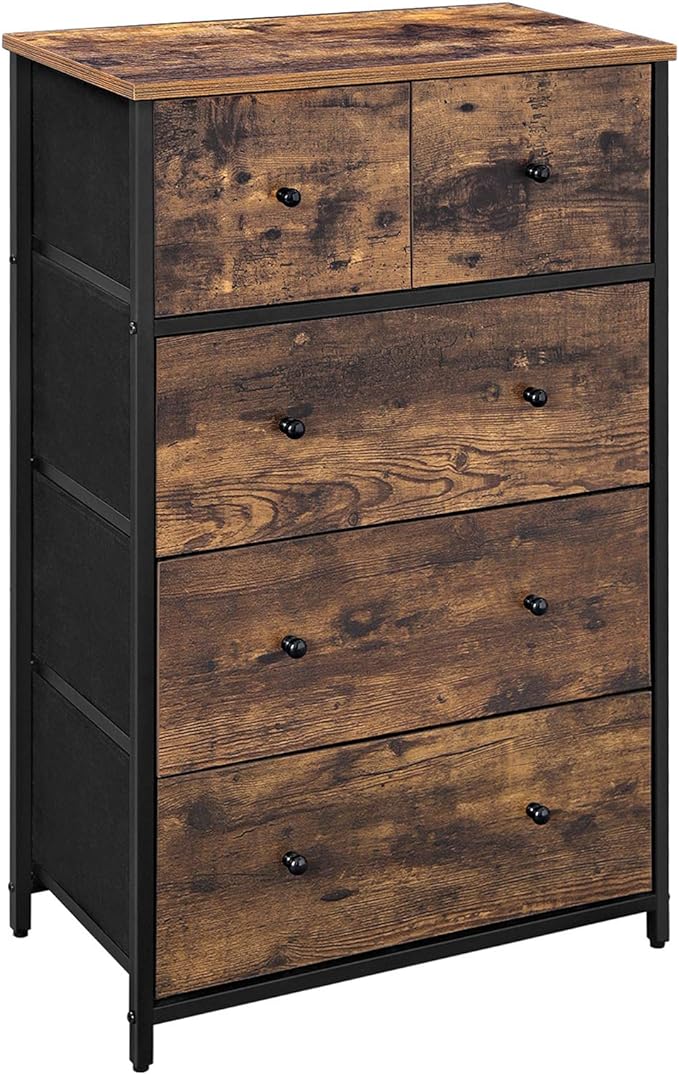 Storage Tower with 5 Fabric Drawers, Dresser Unit, for-living-room, Hallway-nursery