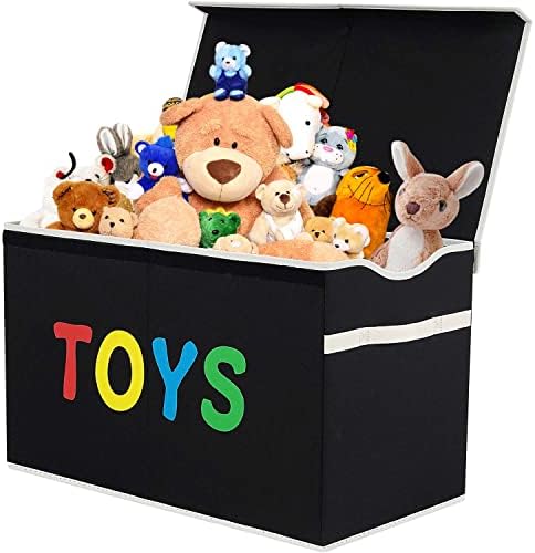 VICTOR'S Kids Toy Box Chest - Extra Large Lightweight Collapsible Toy Storage Organizer Boxes Bins Baskets for Kids, Boys, Girls, Nursery Room, Playroom, Closet (New Black)