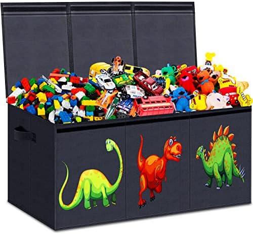 Toy Chest for Boys, Toy Boxes for Kids Extra Large, Toy Box for Boys Girls, Collapsible Sturdy Kids Toy Storage Organizer Boxes Bins Baskets for Nursery, Playroom, Bedroom (Dinosaur Pattern)