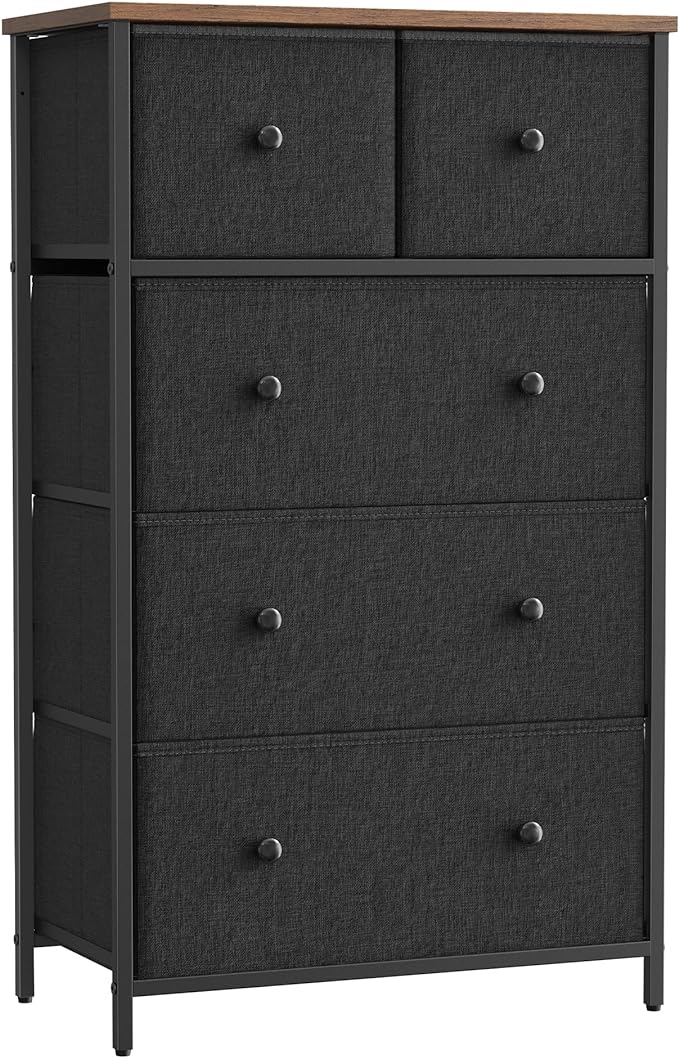 Storage Tower with 5 Fabric Drawers, Dresser Unit, for-living-room, Hallway-nursery