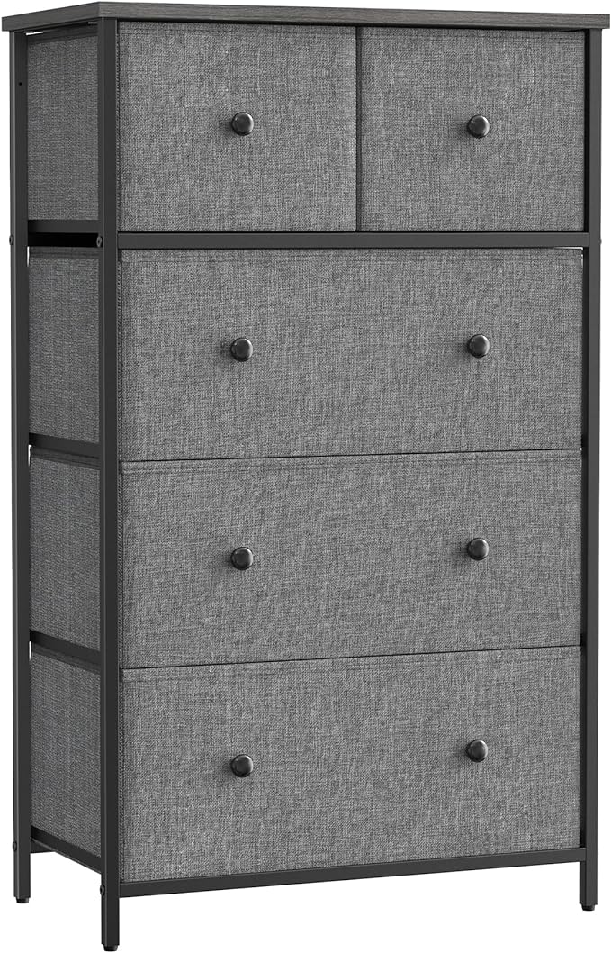 Storage Tower with 5 Fabric Drawers, Dresser Unit, for-living-room, Hallway-nursery