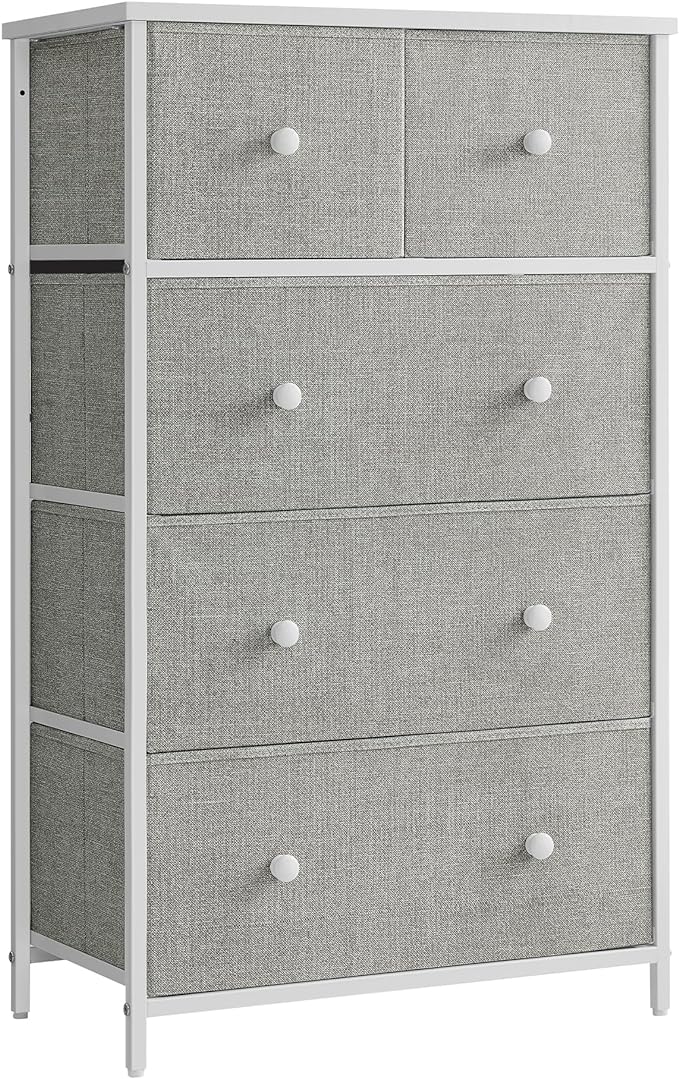 Storage Tower with 5 Fabric Drawers, Dresser Unit, for-living-room, Hallway-nursery