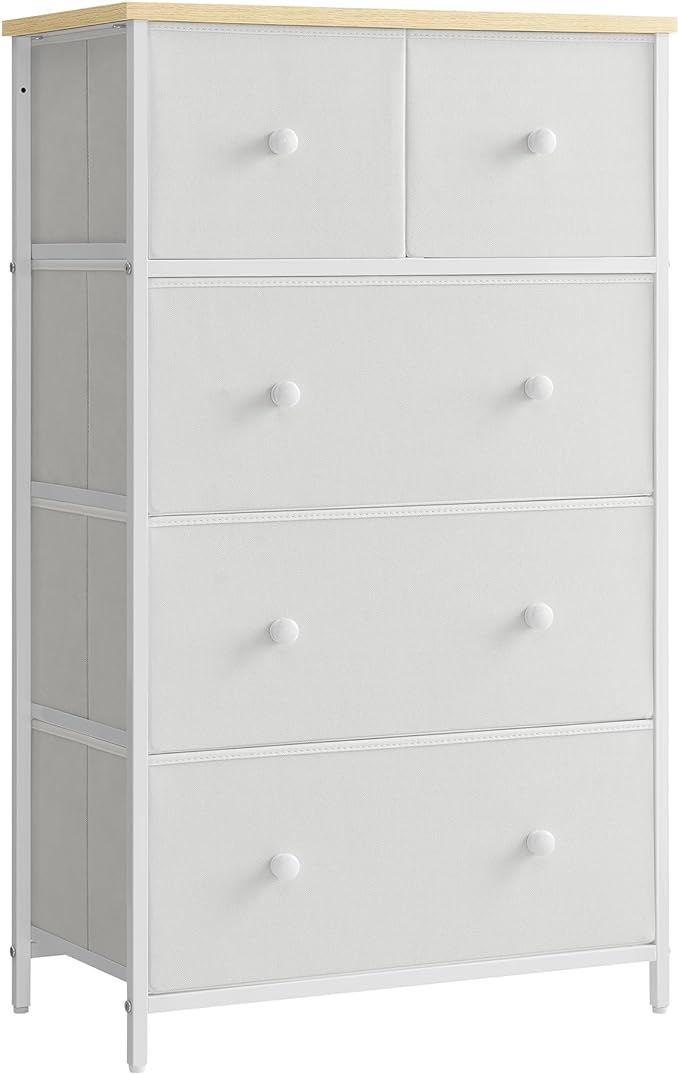 Storage Tower with 5 Fabric Drawers, Dresser Unit, for-living-room, Hallway-nursery